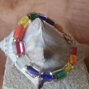 NWOT Rainbow Art Glass beaded bracelet